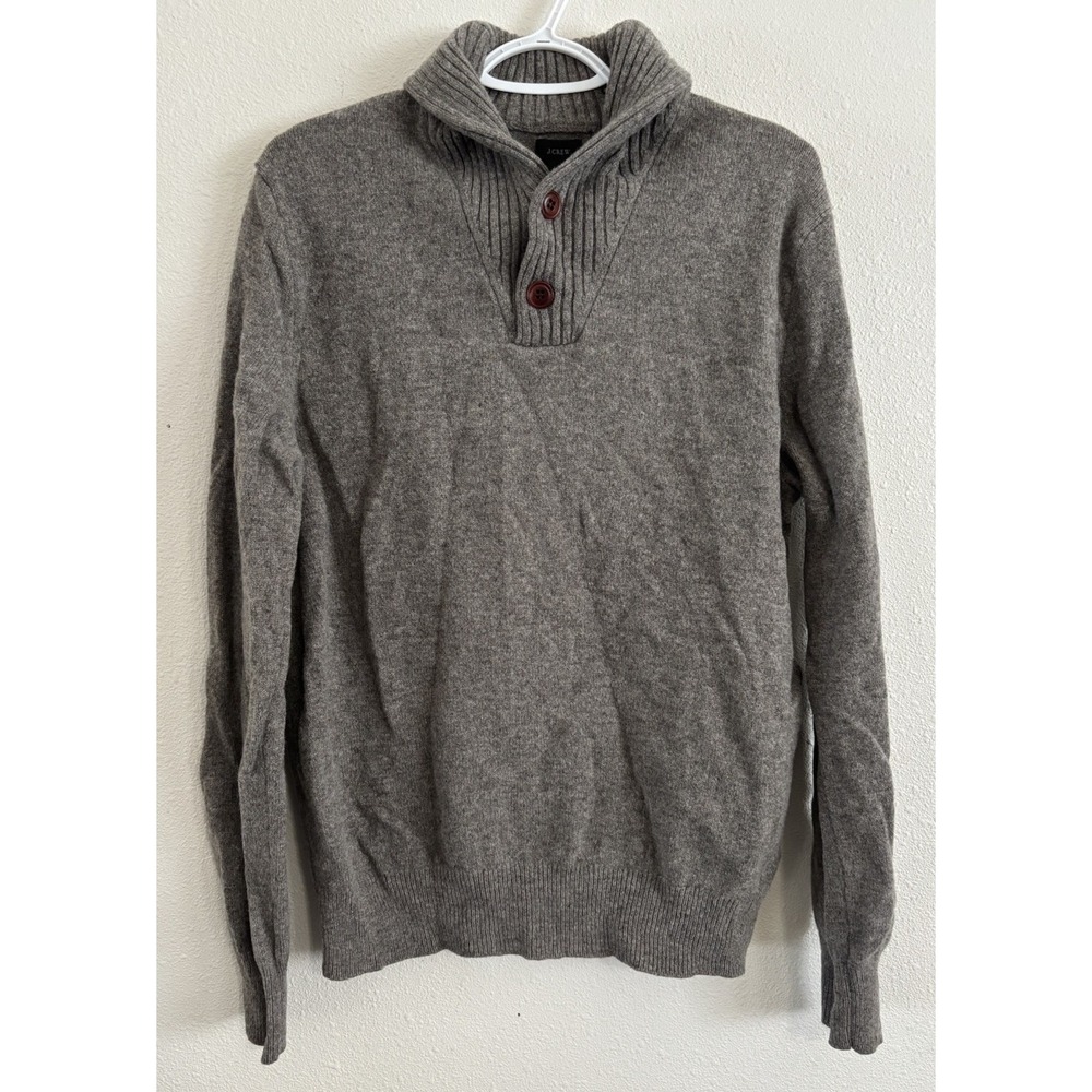 J.Crew Men's Large 100% Lambswool Shawl Collar 2 Button Sweater Gray